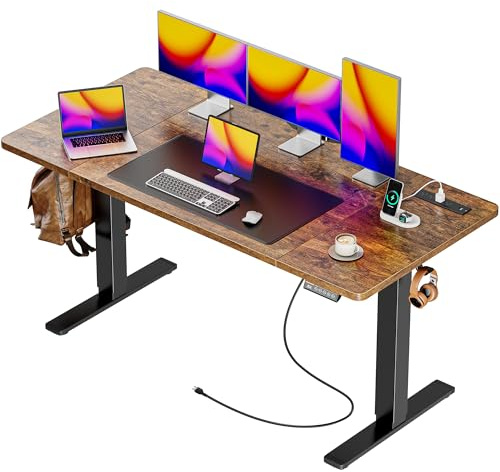 Huuger 55 x 28 Large Electric Standing Desk with 4 AC Outlets, Type-C Port, Height Adjustable Computer Desk, 27.6 Deep Desktop, Stand up Gaming Office Desk, 3 Preset Heights, Rustic Brown