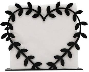 Decorative Metal Napkin Holder with Heart-Shaped Leaf, Table Paper Towel Storage, Mail Organiser, Black