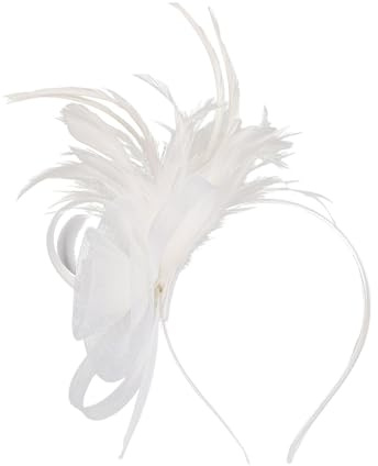 Karneval Mesh Federn Stirnband Damen Fascinator Tea-Party Kopfbedeckung Haarschmuck für Party Kirche Hochzeit für Frauen Mädchen Damen Fascinator Hut mit Federn Schleier Stirnband (White, One Size)