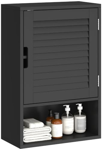 HOMCOM Badezimmerschrank Wandregale 40 x 20 x 60 cm Schwarz | Wandmontiert, verstellbare Regale, Toiletten-Aufbewahrungsschrank, Badezimmer, Wohnzimmer