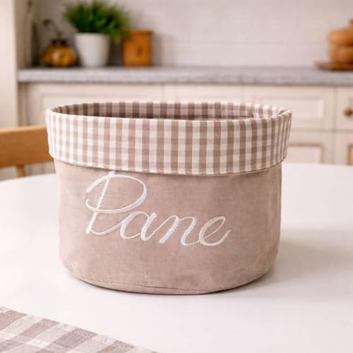 RICAMI FIORENTINI BALDI Cestino Pane 100% Cotone Tessuto Ricamato – Portapane da tavola Rotondo – Artigianale Made in Italy con Design Elegante. (Beige)