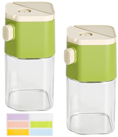 TLDBATICE 2-i-1 glassaltströare med sidohällare, 200 ml borosilikatglas kryddströare, BPA-fri glassockerdispenser för socker, salt, hus, camping, kök, gril (2 stycken)