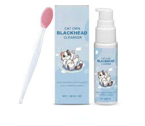 Kit Detergente per Acne del Mento del Gatto, Lozione Pulizia Punti Neri, Pet Chin Cleaning Kit, 30g con Spazzola, Formula Naturale Senza Risciacquo, Adatto a Tutti i Gatti
