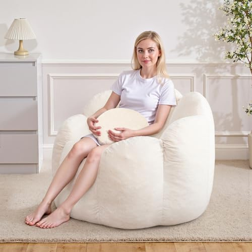 HOMMPA Sitzsack Beige, Gefüllter Lounge Sessel für Erwachsene, Sitzsack mit Füllung, Gemütlicher Sofasessel für Wohnzimmer & Schlafzimmer, Wohnmöbel