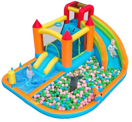 Castillo Hinchable con tobogán acuático y Piscina, Castillo Hinchable de Juegos acuáticos para Exteriores, Parque Infantil acuático con Ventilador, Juguete Hinchable Grande para niños (460×343x190cm)