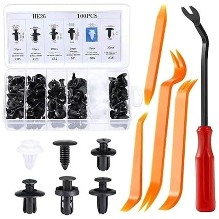 QIZUN 100Pcs Clip di Fissaggio per Porsche Boxster (986), Kit Assortimento Rivetti a Pressione con Utensili Rimozione Nylon Resistente