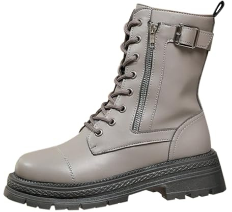 krxodiuoiy Botines con cordones para mujer, con cremallera, botines góticos en el tobillo, punta redonda, cómodas botas de motorista, botines góticos, gris, 40 EU