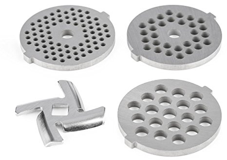 Klarstein 4-teilig - Lochscheiben-Set, 3-4,5-7 mm, Ersatz-Kreuzmesser, für den Fleischwolf der Lucia-Küchenmaschinen, keine Rostbildung, spülmaschinengeeignet, Gesamtgewicht ca. 130 g