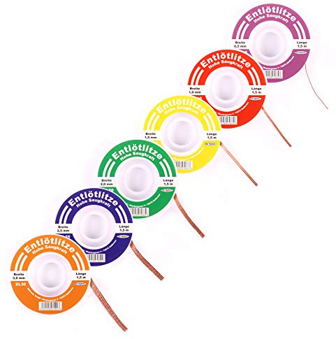 Entlötlitze 6er Set 0,5mm 1mm 1,5mm 2mm 2,5mm 3mm Spule Sauglitze Kupfer Bundle
