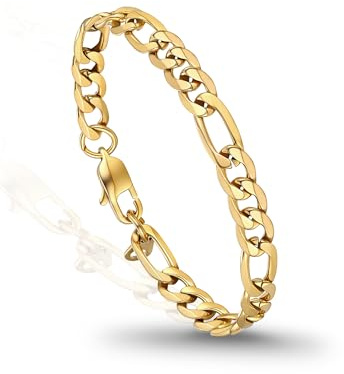 PROSTEEL Herren Armband glänzend Edelstahl Figarokette Armband Gold/Silber/Schwarz 3+1 Glieder Link Kettenarmband Armkette Armreif 6mm/9mm/13mm breit, Länge frei wählbar
