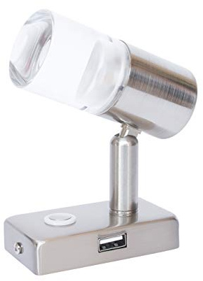 lighteu, 12V 2W A2 USB Decken- / Wandstrahler, Nickel-Finish, Nachttischlampe, Leseleuchte drehen und schwenken mit Touch-Schalter Dimmbares warmes weißes/blaues Licht für Yacht, Caravan, RV