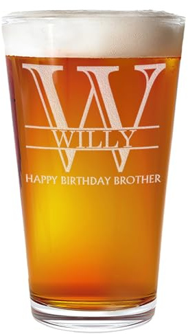 Personalized Etched 16oz Pint Glass – Beer Gifts, Custom Engraved Drinking Glasses, Customized Retirement Gift for Men, Birthday Gifts for Him, Beer Lover Cup, Groomsmen Wedding, Halpert Monogram