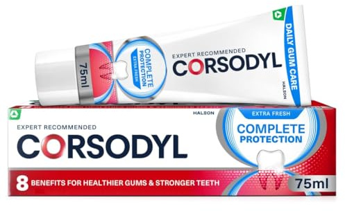 Corsodyl Complete Protection Toothpaste, Daily Gum Care, Extra Fresh 75 ml | Daily gum care toothpaste, helps reduce bleeding gums, removes plaque, fresh mint flavour, enamel care, 75 ml tube