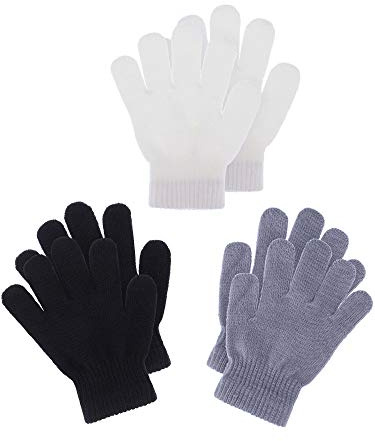 3 Pairs Toddler Gloves Kids Mittens Winter Warm Knitted Gloves Full Finger Mittens for Toddler Boys and Girls(1-4 Years Size,Black, White, Grey)