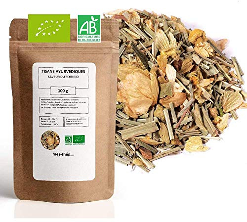 Tisane Bio Ayurvediques Saveur du Soir - 100g (40 tasses) - Thé en vrac 100% Agriculture Biologique - Mes-Thés