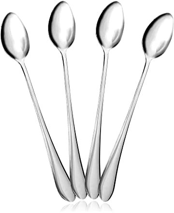 Latte Spoon Stainless Steel Sliver Long Handled Table Teaspoons Ideal for Coffee Café Latte Cocktail Milkshake Cold Drink Espresso Chocolate Hot Dessert Size 18cm (4 Latte Spoon)