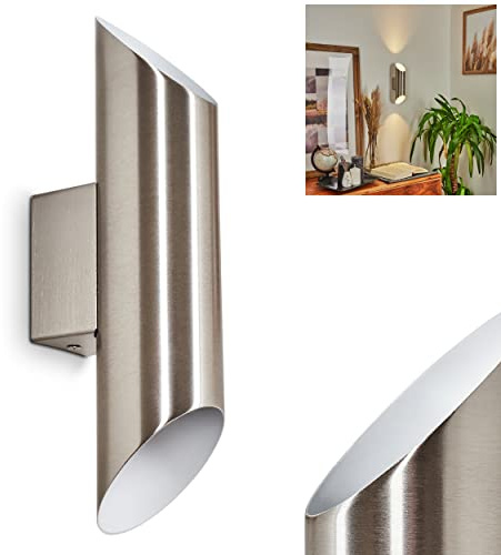 Wandleuchte Cann, moderne Wandlampe aus Metall in Nickel/Weiß, Leuchte mit Up- & Down Lichteffekt, 2-flammig, 2 x GU10, ohne Leuchtmittel