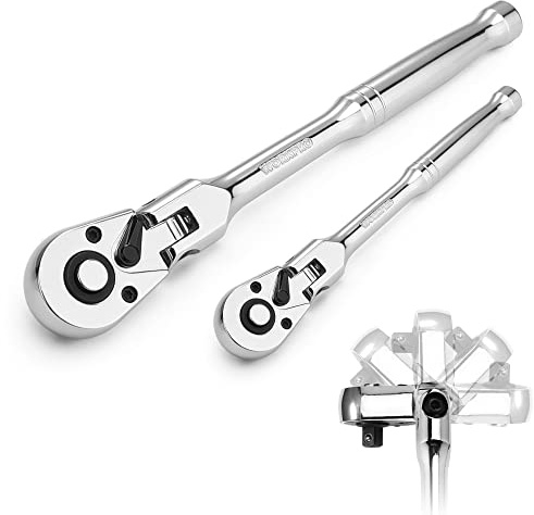 WORKPRO 2-Piece Flex Head Ratchet Set, 1/4, 3/8 Drive, 72-Tooth Ratchet with Chromium Plating Quick Release Reversible Design, 5 Degree Swing