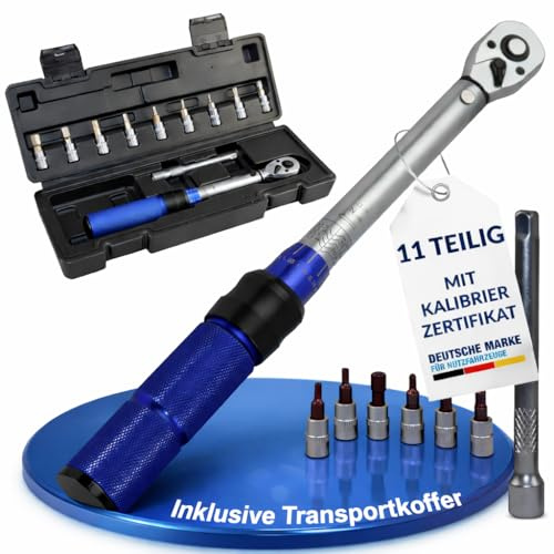 NTG Drehmomentschlüssel 1/4 Zoll 5-25 Nm - Set für Fahrrad und Motorrad | Set mit Verlängerungsstange - 9 Bits und Koffer - inkl. Kalibrierzertifikat mit individueller Seriennummer