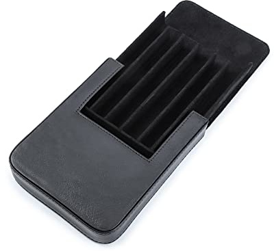 Hiram Leder-Füllfederhalter-Etui für 6 Stifte, Tragbare Leder-Stift-Aufbewahrungsbox mit Verstecktem Magnetischem Schnappverschluss-Design (Schwarz)