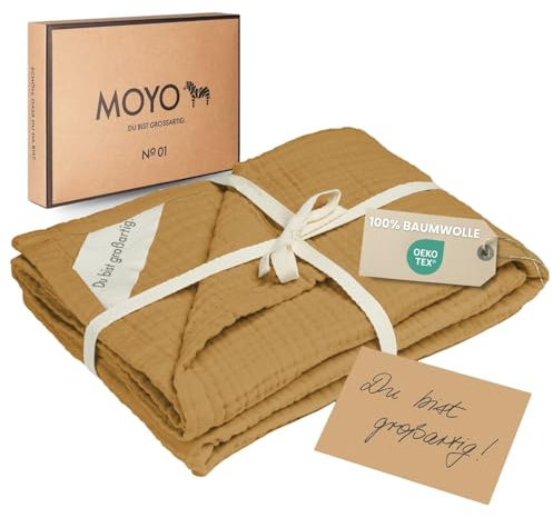 MOYO Musselin Babydecke Kraft der Natur I 75x100cm I Atmungsaktive Kuscheldecke aus Baumwoll-Musselin I Weiche Baby-Bettdecke für Junge & Mädchen I Baumwolldecke Geburt