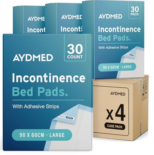 120 x AYDMED Incontinence Bed Pads 90 x 60cm | Adhesive Strips | Large Disposable Incontinence Pads | Maximum Absorbency Incontinence Bed Sheets For Adults, Children & Babies | 1,200ML Capacity