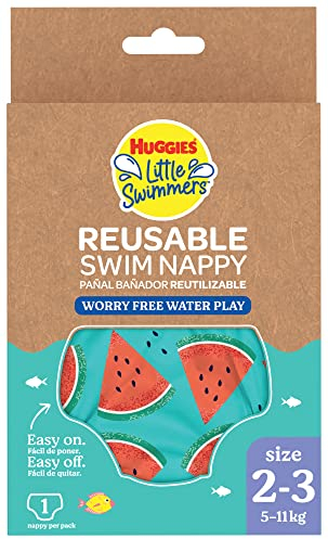 Huggies Little Swimmers, Pannolino Costumino, Taglia 2-3 (5-11 kg), Riutilizzabile, Con Fantasia Angurie, 1 Pz