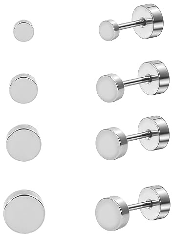 ESHIONER G23 Titanio Pendientes para Hombre Mujer Chica Plata Negro Ópalo Perla Pendientes Cubic Zirconia Pendientes Planos Pendientes de Titanio para Oídos Sensibles Pendientes Hipoalergénicos