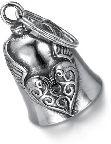ANBOO Campanello da moto, campanella da motociclista, campanella per moto, portafortuna, acciaio inossidabile, argento