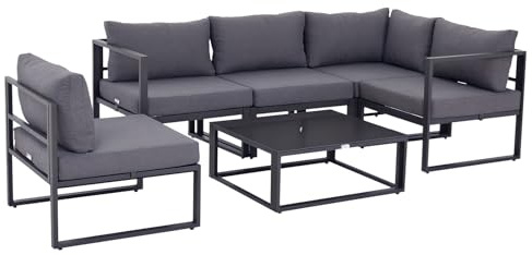 Outsunny 6-TLG. Gartengarnitur Gartenset mit Kissen für 4–5 Personen Grau