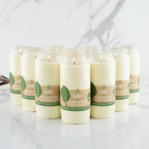 10er Set HOFER NATUR kompostierbares Öl-Licht | bis 7 Tage lange Brenndauer | Grablicht weiß mit biologisch abbaubarer Hülle | Friedhofskerzen | Trauerlicht für Grablaternen und Grablampen