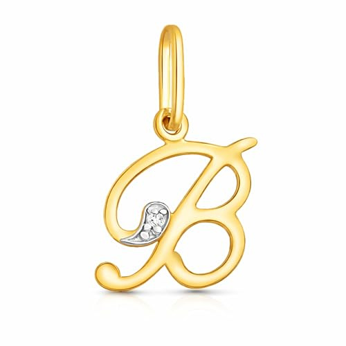 Rodium – Buchstabenanhänger aus 585 Gold mit Zirkonia – Bicolor Charm mit Karabinerverschluss für Halskette oder Armband – Geschenk für Damen
