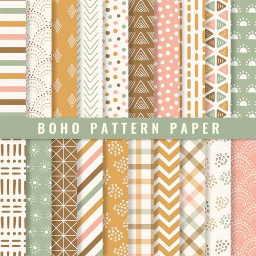 JarThenaAMCS 40 Blatt Boho-Muster Papier Regenbogen Streifen Punkt Scrapbook Spezialpapier Doppelseitiges Bastelpapier für DIY Kartenherstellung Fotoalbum Journal Dekor 15,2 x 15,2 cm