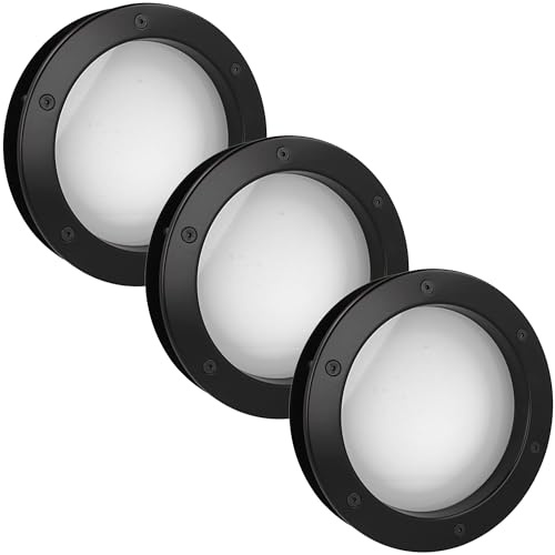 MLS Porthål B4000, Set om 3 Stycken, för Dörrar, Tillverkad av Robust Aluminium, VSG-Säkerhetsglas, Lämpligt för 40 mm Tjocka Dörrar, Synliga Fästskruvar på Båda Sidor, Ø 250 mm, Frostat Glas, Svart