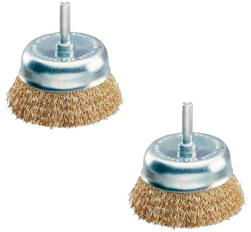 Tradineur - Pack de 2 cepillos de alambre para taladro, atornillador - Cepillo de acero para madera y metal - Eliminación de óxido, lijado y pulido - Ø 75 mm