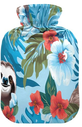 Niedliches Faultier mit Hibiskus Wärmflasche und Bezug weich warm für Winterbett Hand Hals und Schultern 2L