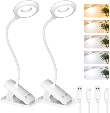 CUHIOY 2Pack Rechargeable Clip on Reading Light for Bed Headboard, White