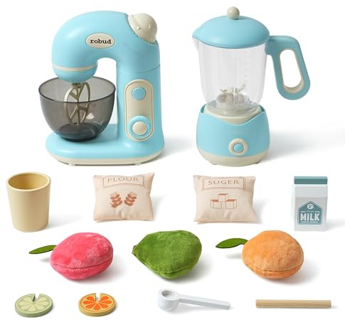 ROBUD Barnkök tillbehör leksaker – leksaker juicepress och mixer – med ljus och ljud – lämplig för barn från 3 år