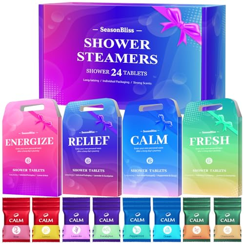 SeasonBliss Shower Steamers 24 Pack, Shower Tablets, Natural Ingredients, 8 Different Scents, Individually Wrapped Shower Steamer, Valentine's Day Shower Steamers for Women