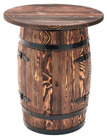 Bonanza Wood Bartisch aus Holzfass - Handgefertigtes Fassbar mit Holz Regal - Fass Barschrank im Retro Stil - Weinregal Holz 80x55cm