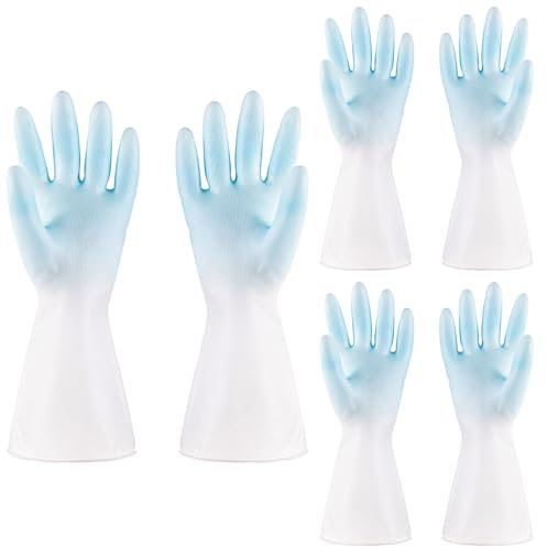 LUNCHS 3 Paare Putzhandschuhe Plastik Gummihandschuhe Geeignet Zum Räumen Der Hinteren Küche Von Konditoreien Haushaltshandschuhe(Blau,M)