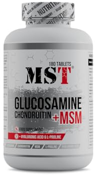 Glucosamina condroitina MSM + Hyaluron + L-Proline | Integratore alimentare per articolazioni, cartilagine, artrosi e reumatismi | Supporto per la produzione di collagene | 180 compresse | MST