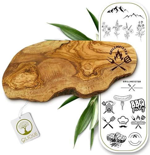 Schneidebrett personalisiert, Olivenholz - Rustikales Olivenholzbrett mit Gravur als individuelles Geschenk (30-34 cm)