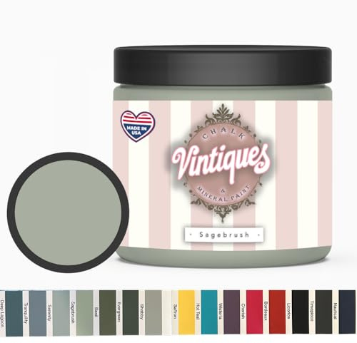 Vintiques Chalk & Mineral Paint, Sagebrush, 8oz - Matte Finish- Easy Application for DIY Projects - Furniture, Wood, Metal, Home Decor and More - includes color card