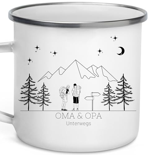 Little Mathilda Emaille Tasse Camping personalisierte Wandertasse mit Namen Kaffeetasse Zubehör Wohnmobil Wohnwagen Van Geschirr Edelstahl Becher Campingküche Geschenk für Wanderer