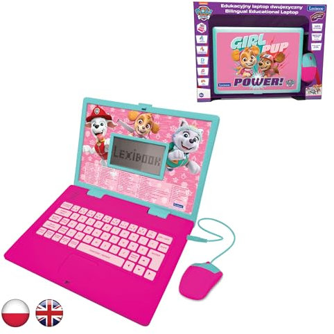 LEXIBOOK, Paw Patrol, Bilingual ENGLISH/POLISH Educational Computer, Toy for children with 124 language, writing, maths, logic, music activities and games, Pink, JC598PAGi17