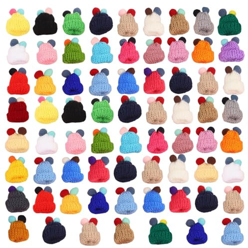 70 Stück Mini Mützen zum Basteln - Nikolausmütze, Hut für Sorgenwürmchen, Gemischte Farbe Strick Mütze, Finger Weinflache Hut für Bastelarbeiten Weihnachtsdekorationen