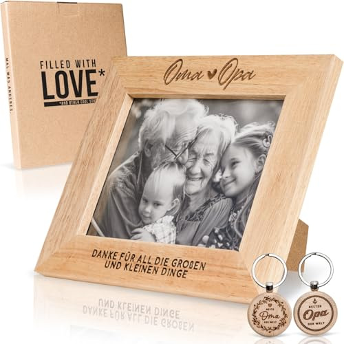 kupi Geschenkset Oma und Opa Geschenke | Bilderrahmen mit Gravur | Weihnachtsgeschenke für Großeltern | Geschenk Fotorahmen + Schlüsselanhänger