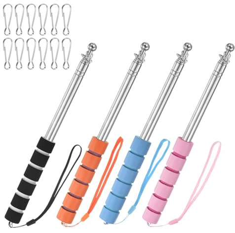 M METERXITY 4-Pack 5.25Ft/1.6M Telescopic Handheld Flagpoles, Telescopic Flag Pole with Clips Portable Stainless Steel Flag Pole for Truck/Outside/Tour/Guide/Festival[Black/Orange/Blue/Pink]