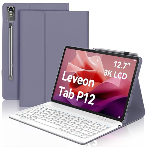 IVEOPPE Tastatur für Lenovo Tab P12, Hülle mit Tastatur für p12 12.7 2023, Magnetische Kabelloser Bluetooth Abnehmbare QWERTZ Keyboard für Lenovo P12 Pro Tablet 12,7 Zoll, Lila